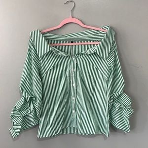 Green & White Striped Blouse - NWOT